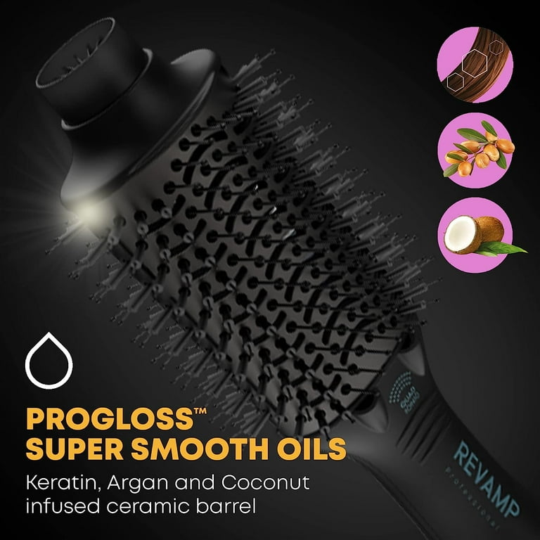 Revamp Progloss Perfect Blow Dry Volume Shine Hot Air Styler Hair Dryer Brush for Wet or Dry Styling Ceramic Barrel Infused with Progloss Oils