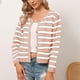 thumbnail image 2 of Blusa cárdigan informal de otoño e invierno para mujer, blusa corta a rayas de manga larga con un solo pecho, suéter Fridja  hjk1671, 2 of 3