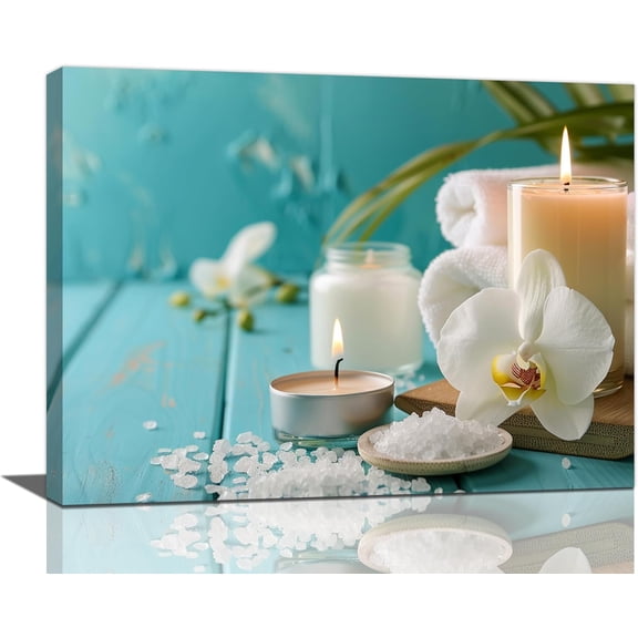 VELVET Bathroom Spa Wall Art Zen Meditation Wall Decor Teal Relax Calm Canvas Prt Patg Artwork Home Decorations for Yoga Spiritual Room Spa Treatment Room 14x11inch Framed