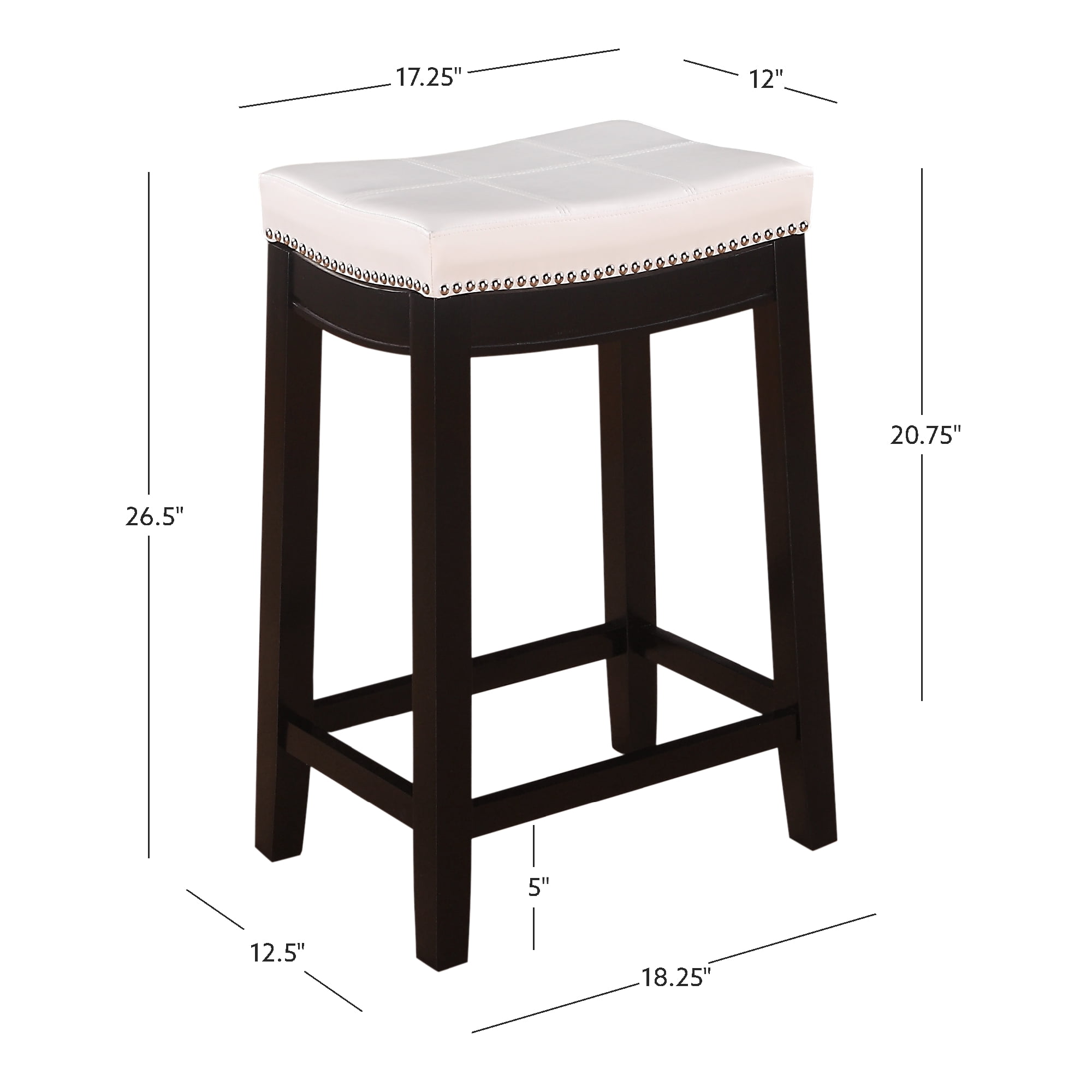 Linon Claridge 26.5" Backless Indoor Wood Counter Stool, Black/White Faux Leather, 1 Stool