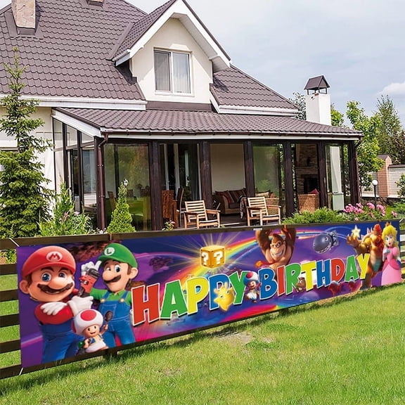 Cartoon Marioo Birthday Yard Sign Banner Party Supplies Happy Birthday Party Decorations Backdrop 9.8 X 1.6 ft