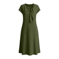 thumbnail image 6 of Oksale Linen Dresses for Women Casual Summer Bow Tie Midi Dress Elegant Cozy Breathable Short Sleeve Vacation Outfits Fashion Clothing Army Green M, 6 of 9