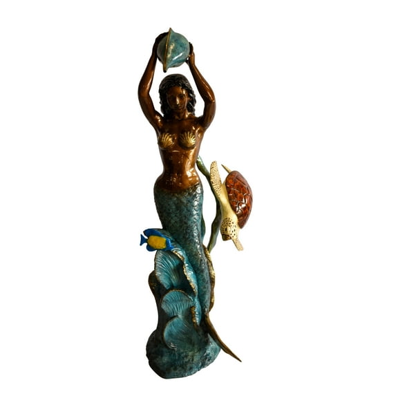 Nifao Mermaid with Clownfish and Turtle Outdoor Fountain Statue, Bronze Garden Water Feature Sculpture for Patio & Yard – Garden Outdoor Decor Sculpture, 32"L x 19"W x 60"H