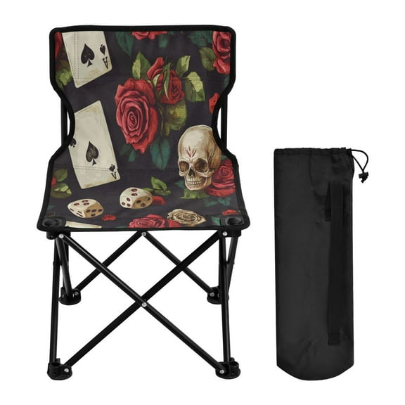 WOBOGO Poker Collides with Skulls Camping Chair Convenient Four Corner Backrest Folding Stool Can Hold Up to 220lbs