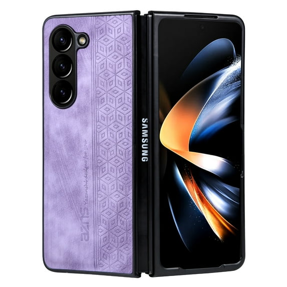 Case for Samsung Galaxy Z Fold 5, PU Leather Soft Silicone Hybrid Shockproof Cover, Non-Slip Stripes Heat Dissipation Wireless Charging Slim Lightweight Case for Samsung Galaxy Z Fold 5,Purple