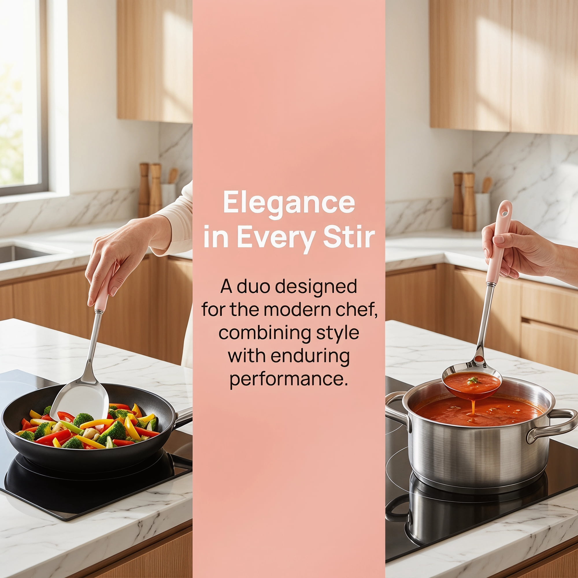 Unique Bargains Color-blocked Kitchen Utensil Set for Home Cooking Pink-Silver B 2pcs