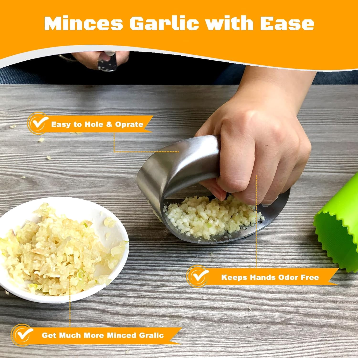 Garlic Press Rocker Heavy Duty Stainless Steel Mincer Crusher Chopper with Peeler And Scraper for Smash Built-in Bottle Opener
