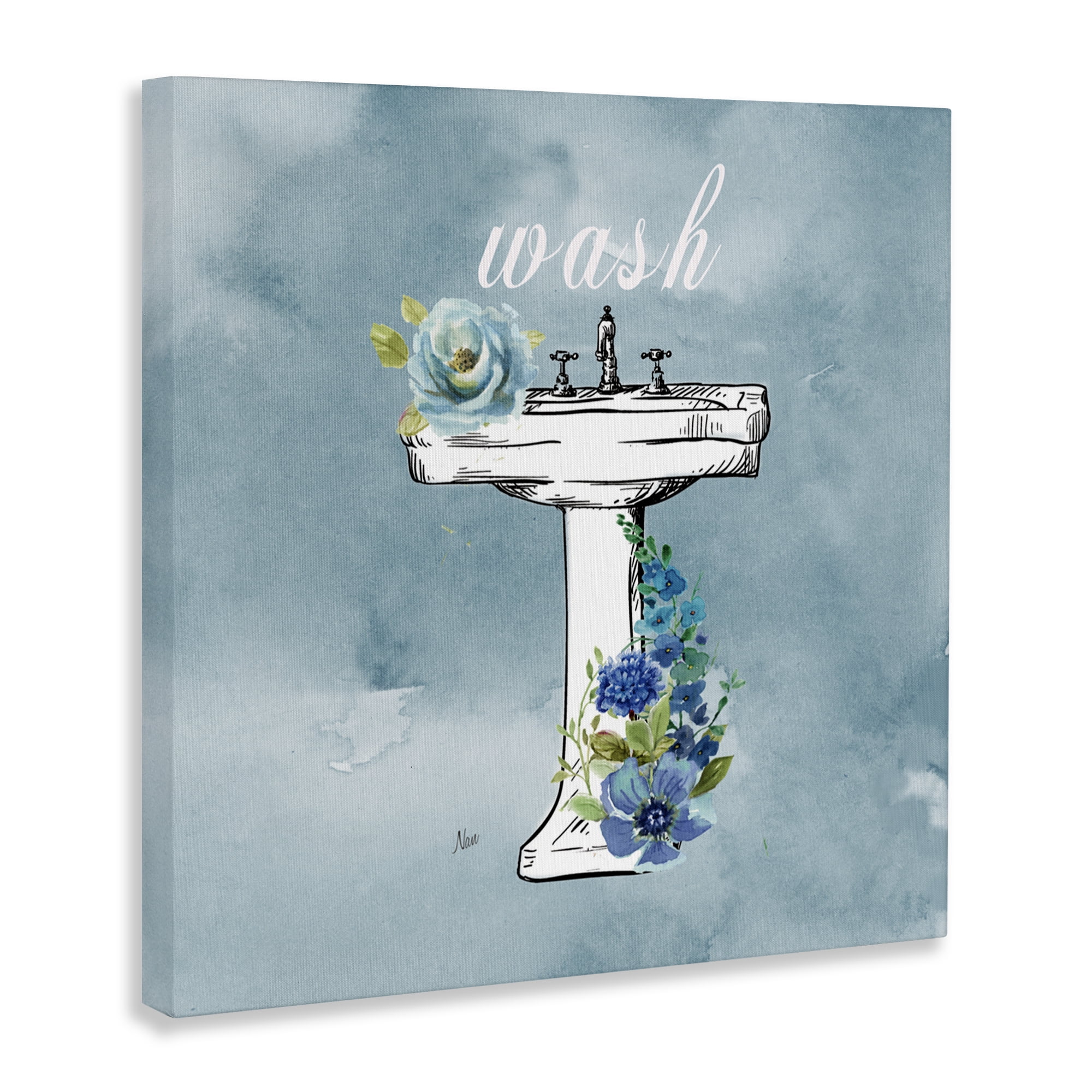 Stupell Industries Floral Bathroom Rules Wash Canvas Wall Art, design by Nan