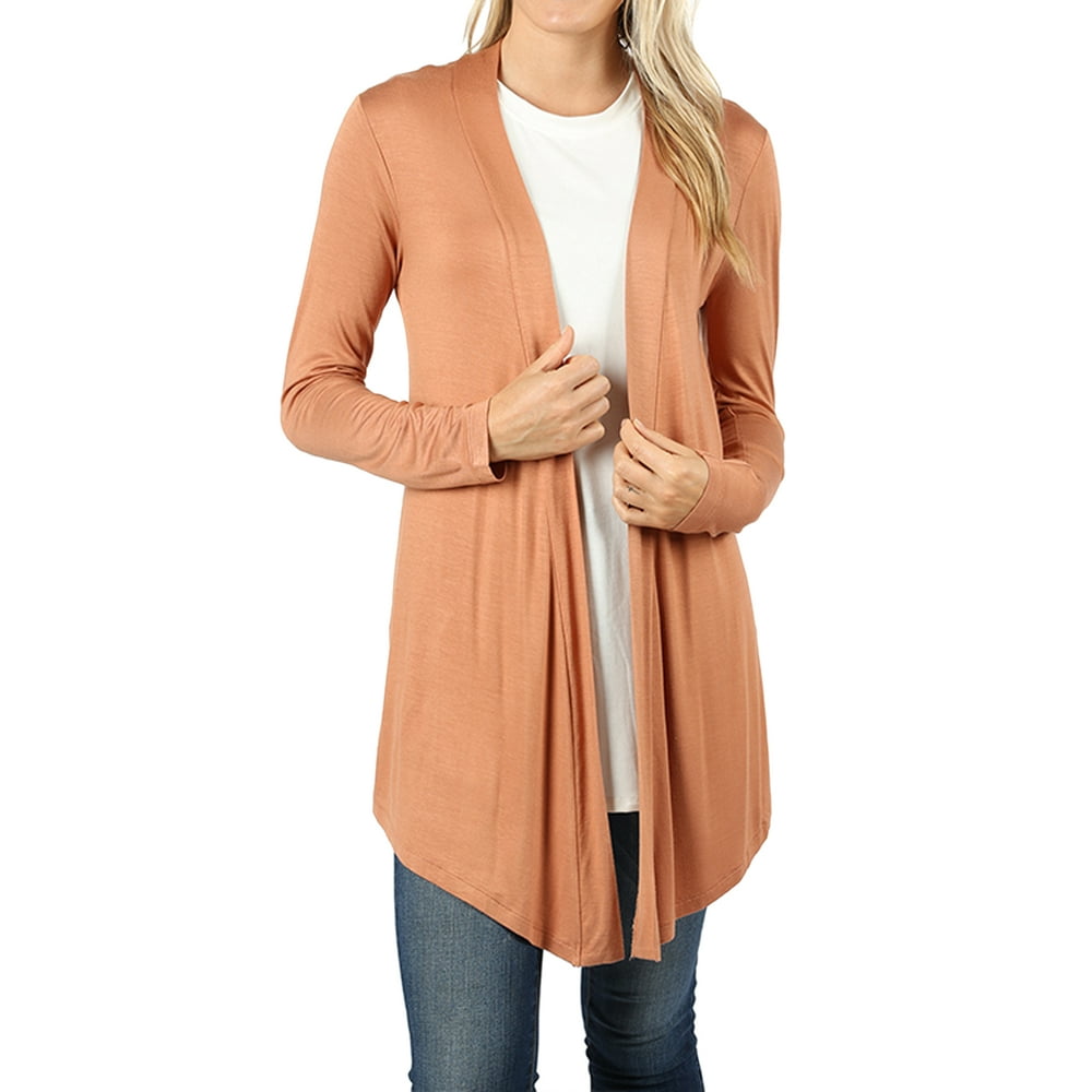 Zenana Women & Plus Draped Open Front Long Sleeve Flowy Light