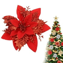 Gold Glitter Artificial Flower Picks – Small Three-Leaf Faux Floral Spray for Holiday Tree, Wreath & Wedding Decoration,Red,1PC
