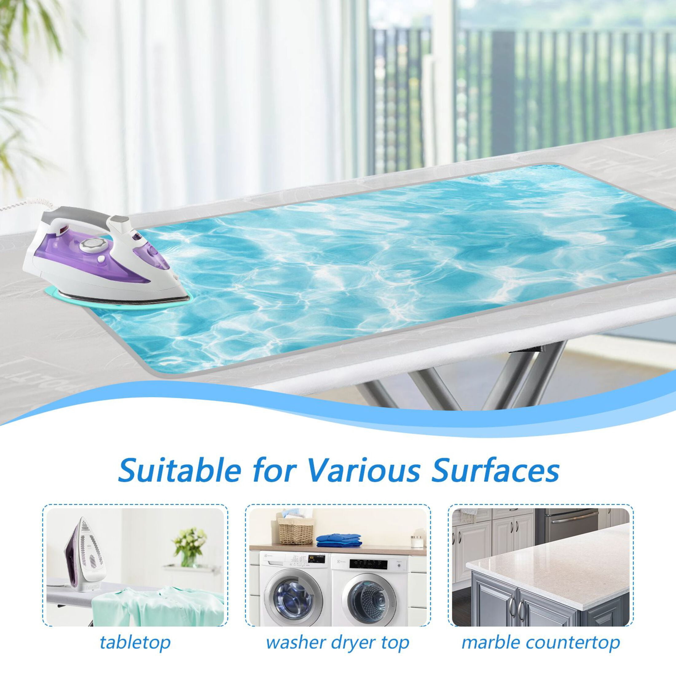Light Blue Water Texture Ironing Mat Blanket Portable Travel Ironing Pad Heat Resistant Pad 47.2" x 27.6”