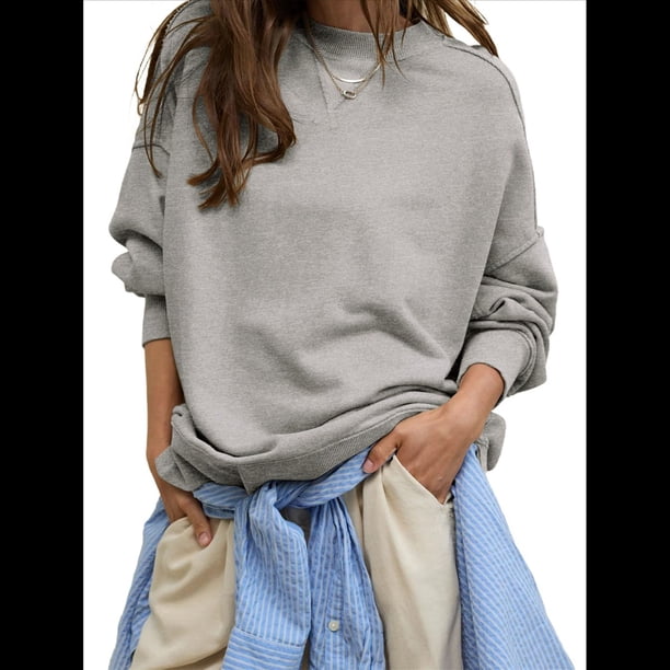 Sudadera con Capucha de Cuello Redondo y Forro Extragrande para Mujer, Lindas Camisetas de Larga, Ropa Preppy para Adolescentes (2025) Gris M
