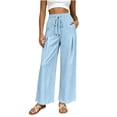 thumbnail image 6 of Women's Soft Drawstring Wide Leg Pants, Casual Solid Color Pull On Trousers, Harem Joggers with Functional Pockets, Summer Lightweight Breathable for Work Vacation | TruBelle,Light Blue M, 6 of 9