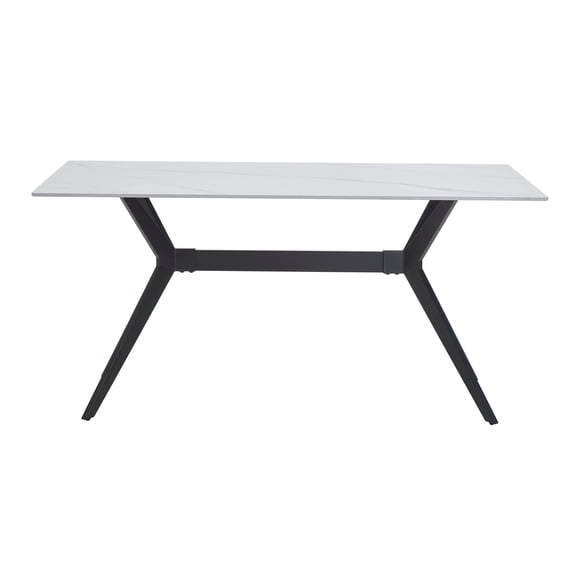 JERFIT 78.7 Inch Modern Dining Table for 6, White Sintered Stone Kitchen Table with Black Metal Legs, Rectangular Marble Look Dining Room Table