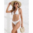 thumbnail image 4 of DARING DIVA Women's Halter Ribbed Lace Up Bikini Sets Medium White, 4 of 6