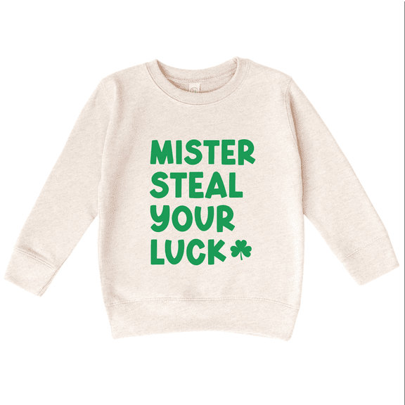 Bump and Beyond Designs Mister Steal Your Luck, Boys St. Patrick's Day Sweatshirt (Natural 7)