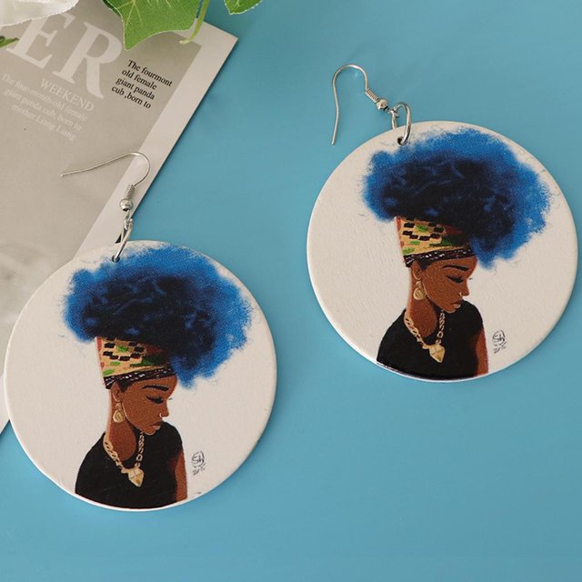 Pendientes de Gancho de affricano de Joyería de Mujer Y Tribal Artes Bohemias , Multicolor Salvador Pendientes colgantes de madera