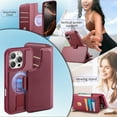 thumbnail image 4 of Wallet Case for iPhone 16 Compatible with Mag-Safe, 2-in-1 PU Leather Flip Cover with RFID Blocking Card Holder Stand Shockproof Detachable Magnetic Case for iPhone 16, Red, 4 of 14