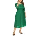 thumbnail image 5 of Eternatastic Womens Scooped Neckline Floral lace Top Plus Size Cocktail Party Midi Dress 3XL Green, 5 of 5