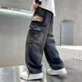 thumbnail image 6 of LIJCC Boys Denim Cargo Pants Kids Straight Wide Leg Elastic Waist Stretch Loose Casual Multi-Pocket Cargo Jeans, 6 of 7