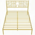 thumbnail image 2 of Metal Steel Platform Bed Frame with Iron-art Headboard (Queen Size) - Gold - Trendy Design with Round Finial Posts, 2 of 9