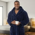 thumbnail image 2 of Ross Michaels Mens Robe Big & Tall with Hood - Long Plush 400GSM Luxury Fleece Bathrobe with Shawl Collar (Navy, Small-Medium), 2 of 2