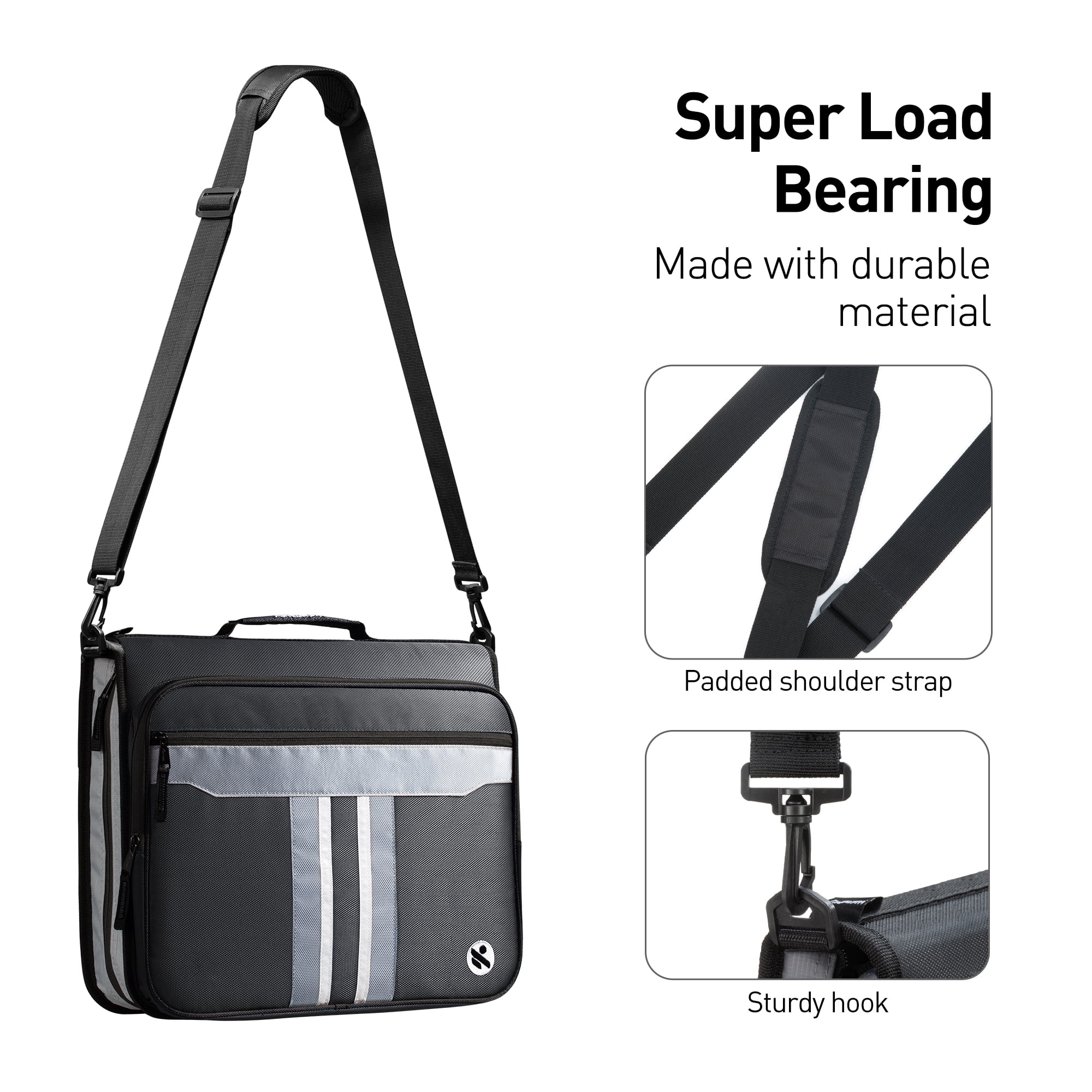 Kinbashi 2-Inch 3 Rings Zipper Binder, Holds 15-Inch Laptop, Handle and Shoulder Strap Included, Black