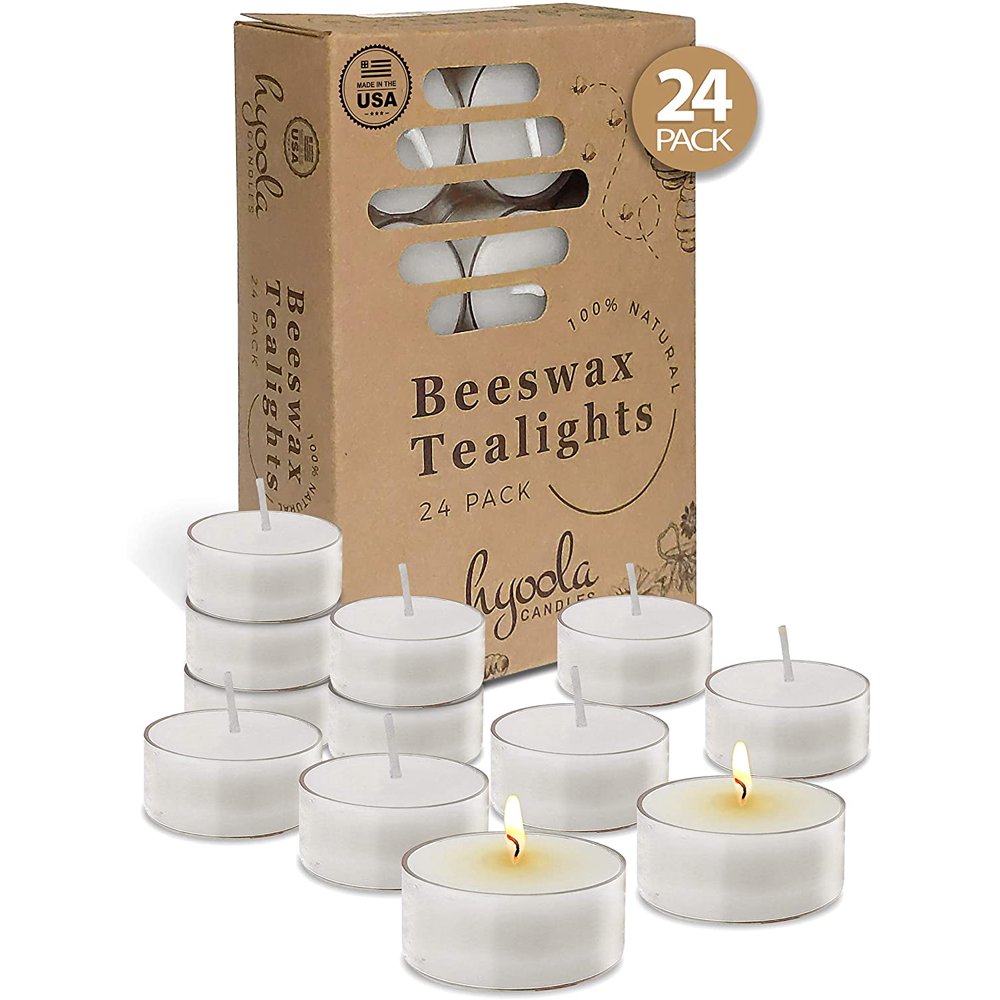 Hyoola, 4.5 Hour Natural White Beeswax Tealight Candles In Clear Plastic (24 Pack) Walmart