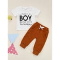 thumbnail image 2 of goowrom Baby Tops Pants Suit, Short Sleeve Round Neck Letters Print Shirt Summer Drawstring Pants 2pcs Suit, 2 of 9