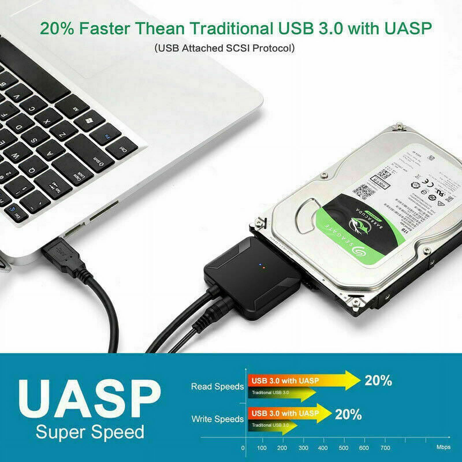 SATA to USB 3.0 Cable, USB 3.0 to SATA III Hard Drive Adapter Compatible for 2.5 3.5 Inch HDD/SSD Hard Drive Disk, Support UASP - image 3 of 8