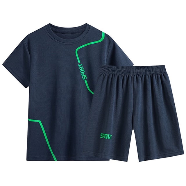 Boys Girls Short Sleeve Running Suit - Quick-Drying 2-Piece Set, Polyester, Athletic Outfit for 3-14 Years