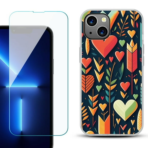 OneToughShield ® for iPhone 13 Shockproof Phone Case, with Tempered Glass Screen Protector - Hearts n Arrows