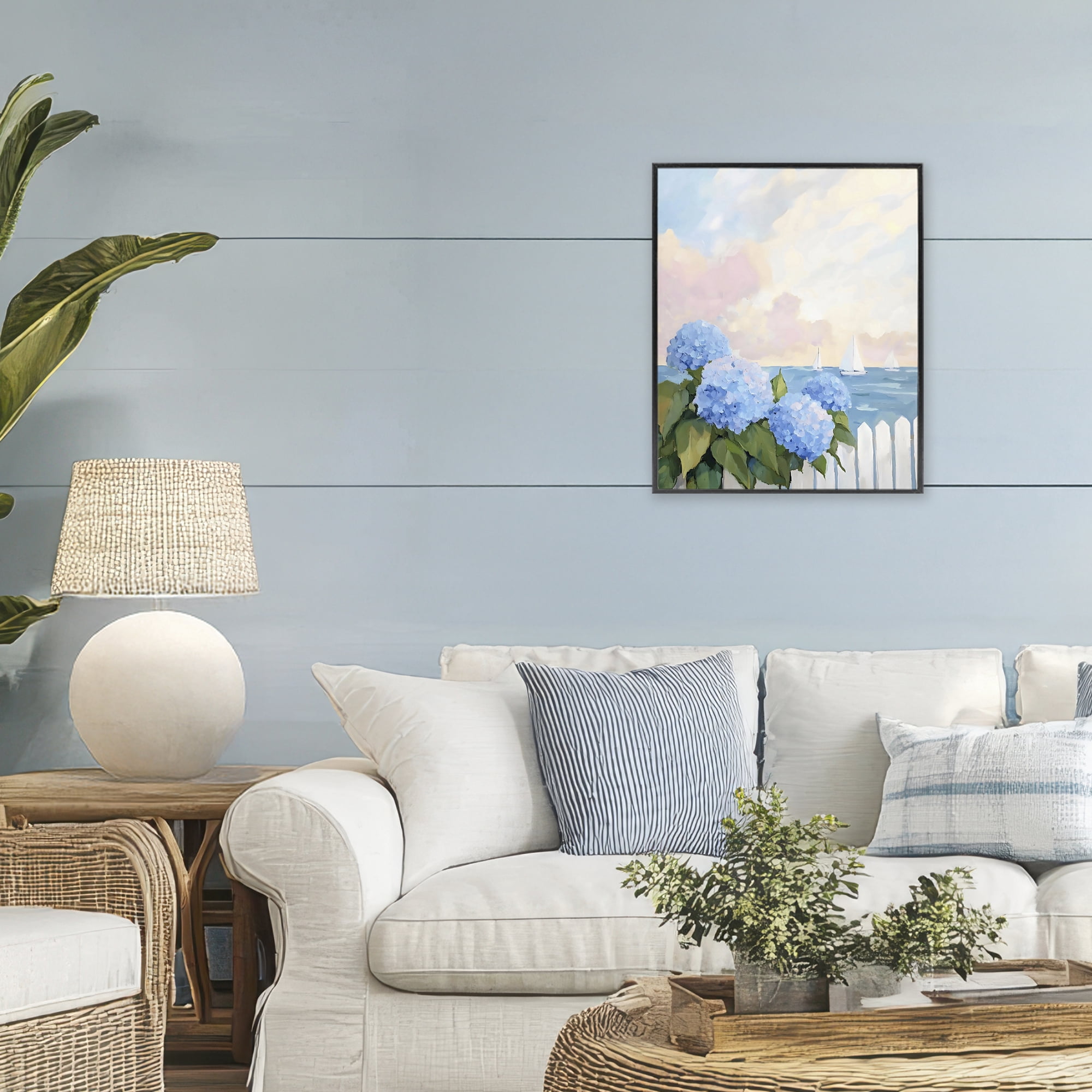 Stupell Industries Hydrangeas By The Sea Black Framed Giclee Art, design by Creative Studio