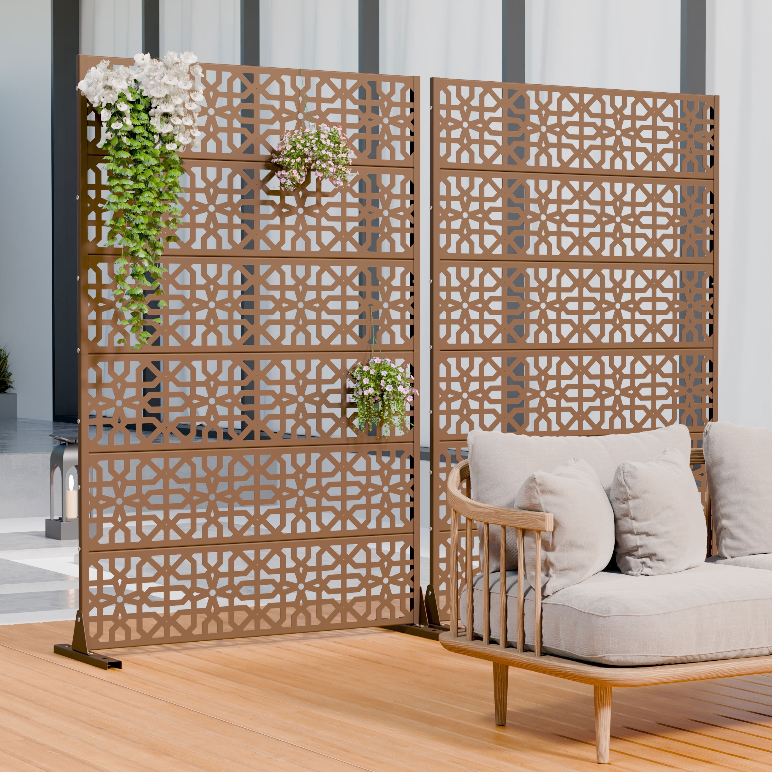 MAYEERTY 6 Panels Outdoor Privacy Screen, Metal Decorative Privacy Fence, 2 pcs Privacy Panel for Patio, Balcony, Backyard, Garden