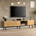 thumbnail image 1 of Modern TV Cabinet with Adjustable LED Lighting, Large Storage Space, Wood-Grain Finish & Minimalist Design – Entertainment Center for Living Room, Media Console with 3 Cabinets, 69 × 12.2 × 16 in, 1 of 15