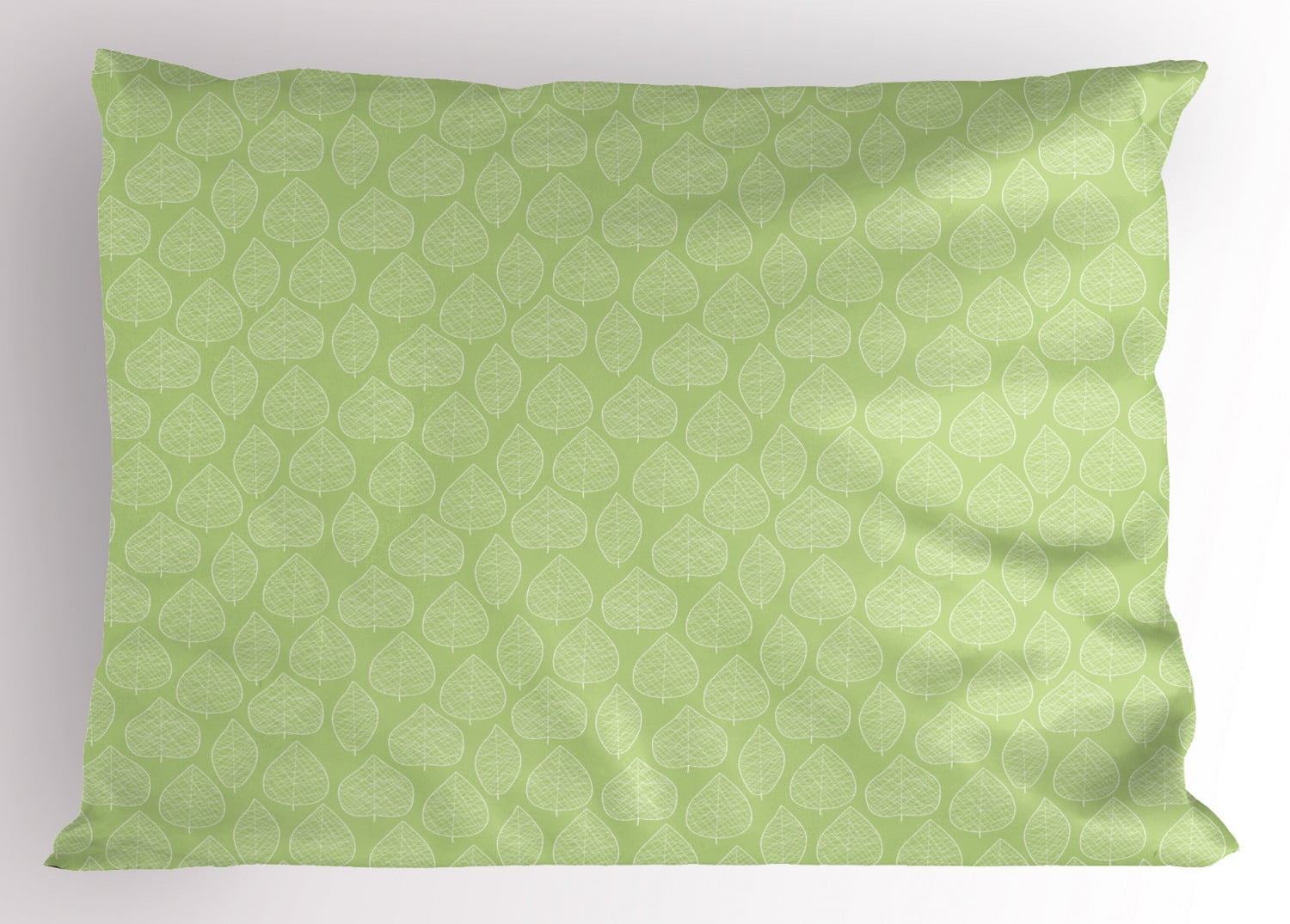 Green and White Pillow Sham Stylized Abstract Leafage Modern Art Style
