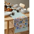 thumbnail image 6 of Table Runner Dresser Scarves 70 Inch Long, Garden Watercolor Flower Daisy Linen Dining Table Runners Blossoming Floral on Teal Tabletop Scarf for Wedding Holiday Party Kitchen, 6 of 7