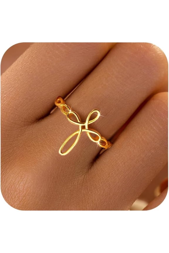 14K Gold Plated Cross Infinity Rings for Women Mother Daughter 925 Sterling Silver Witches Knot Friendship Ring Dainty Purity Christian Baptism Religious Ring Jewelry Christmas Gifts