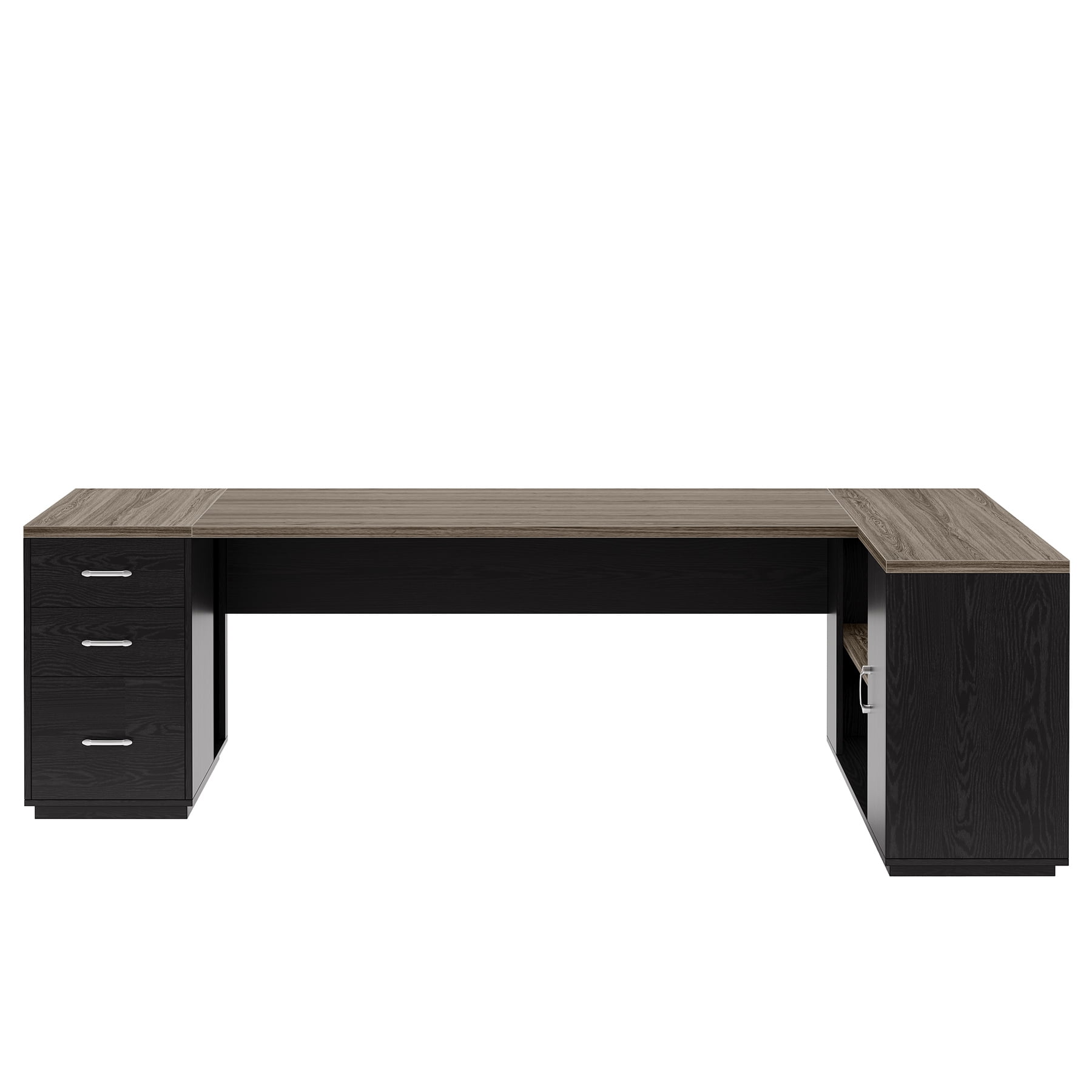 Fnova 85" L-Shaped Executive Desk with Storage Drawers, Modern Office Desk with Adjustable Shelves & File Cabinet, Extra Long Corner Computer Desk for Home Office