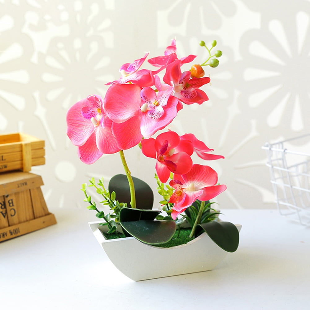 Artificial Fake Flowers Butterfly Orchid Plants In Pot Home Garland Party Decor 