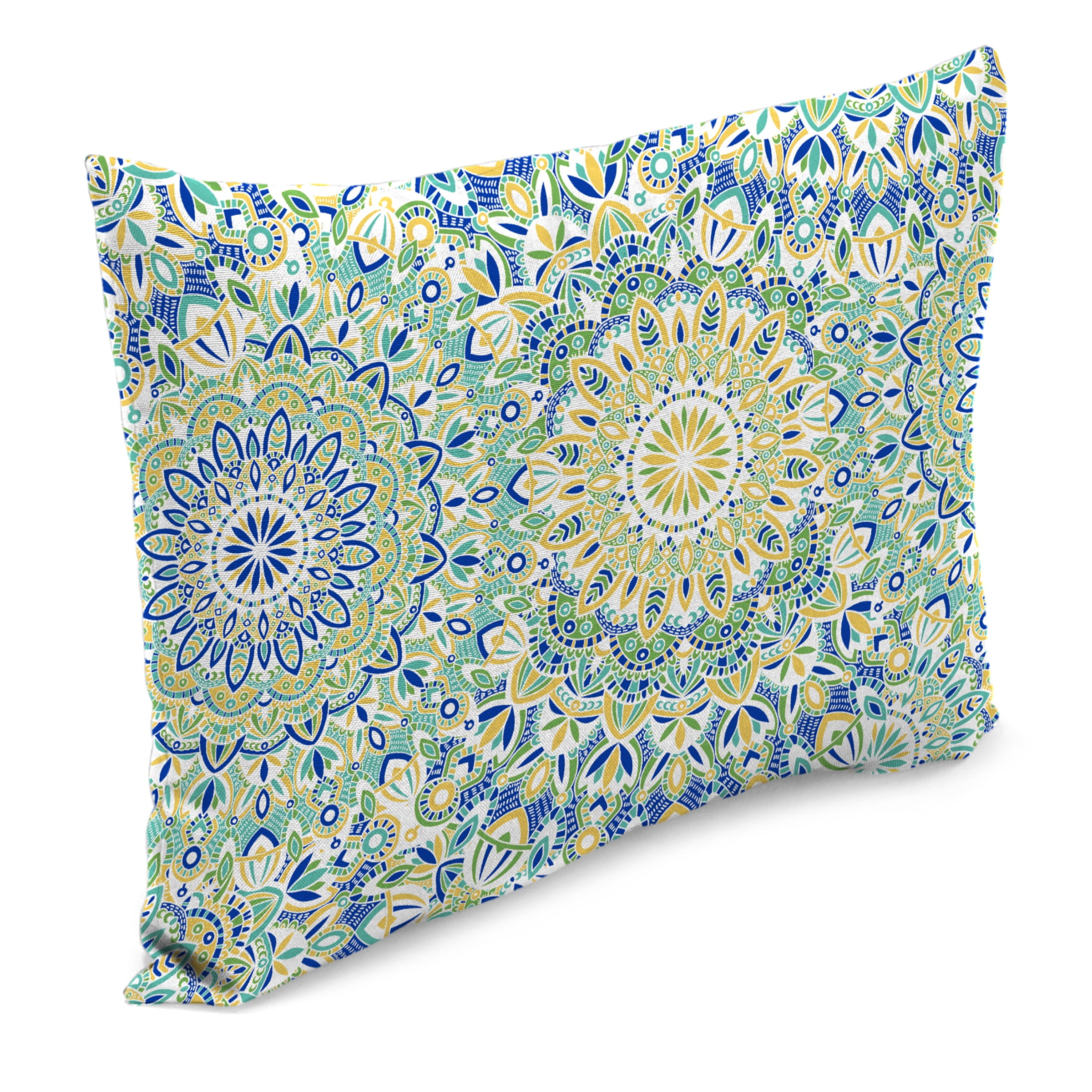 Jordan Manufacturing 12" x 18" Alonzo Fresco Blue and Green Medallion Rectangular Outdoor Lumbar Throw Pillow (2 Pack)