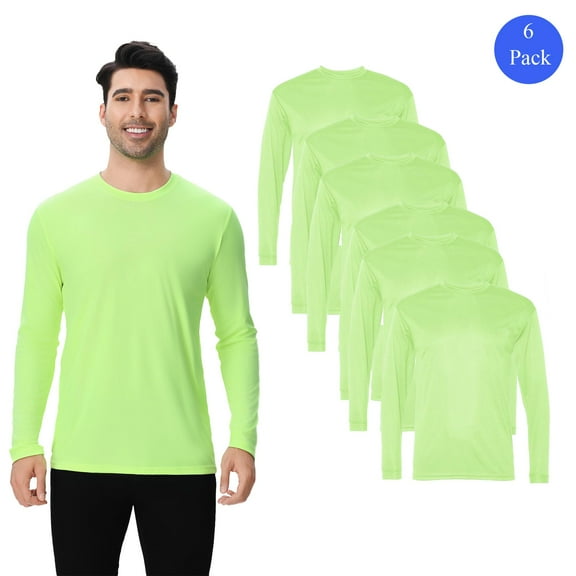 Zfeel Hi-Vis Long Sleeve Safety Shirt for Men, UPF 50, Moisture-Wicking Work Wear, Green, 6 Pack, S