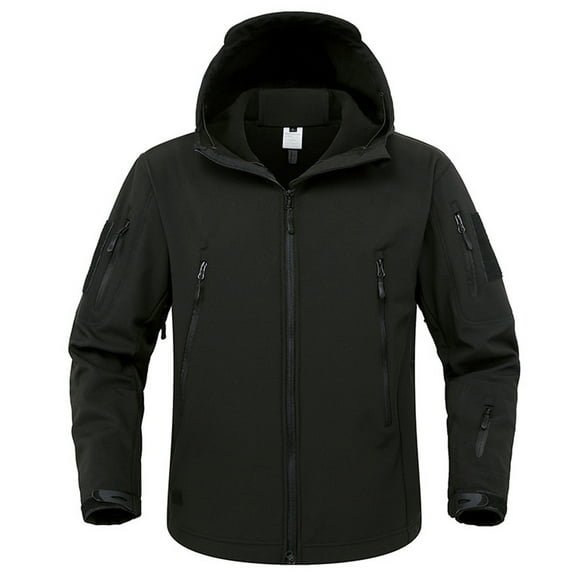 Dxzfnsa Men's Hooded Jacket Fleece Lined Solid Color Hooded Coats Water Resistant Long Sleeve Sportswear with Pockets Winter Hiking Windbreaker