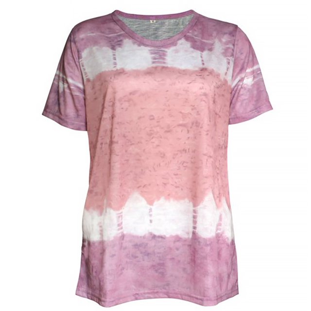Qarigey Camisa de manga corta con cuello y estampado teñido de corbata para mujer Prendas para la parte del cuerpo Rosa M Qarigey AP002430-14