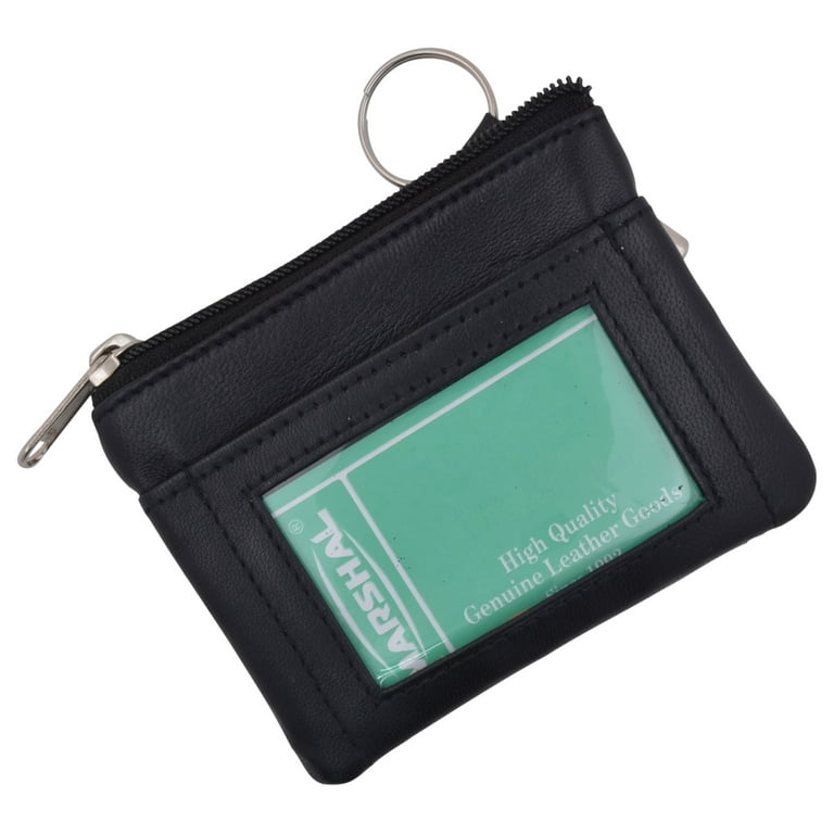 Genuine Leather Coin Change Purse With Front ID Window Key Ring 710 Assorted color