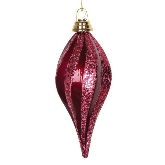 Vickerman 8'' Dark Cerise Swirl Drop Ornament with Candy Finish and Glitter Accent, also Shatterproof