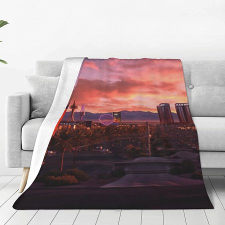(Las Vegas Sunset) Blankets, Throw Blanket for Couch Bed Sofa Cozy Soft Flannel Blanket Office Home Essentials Decor Teacher Gifts