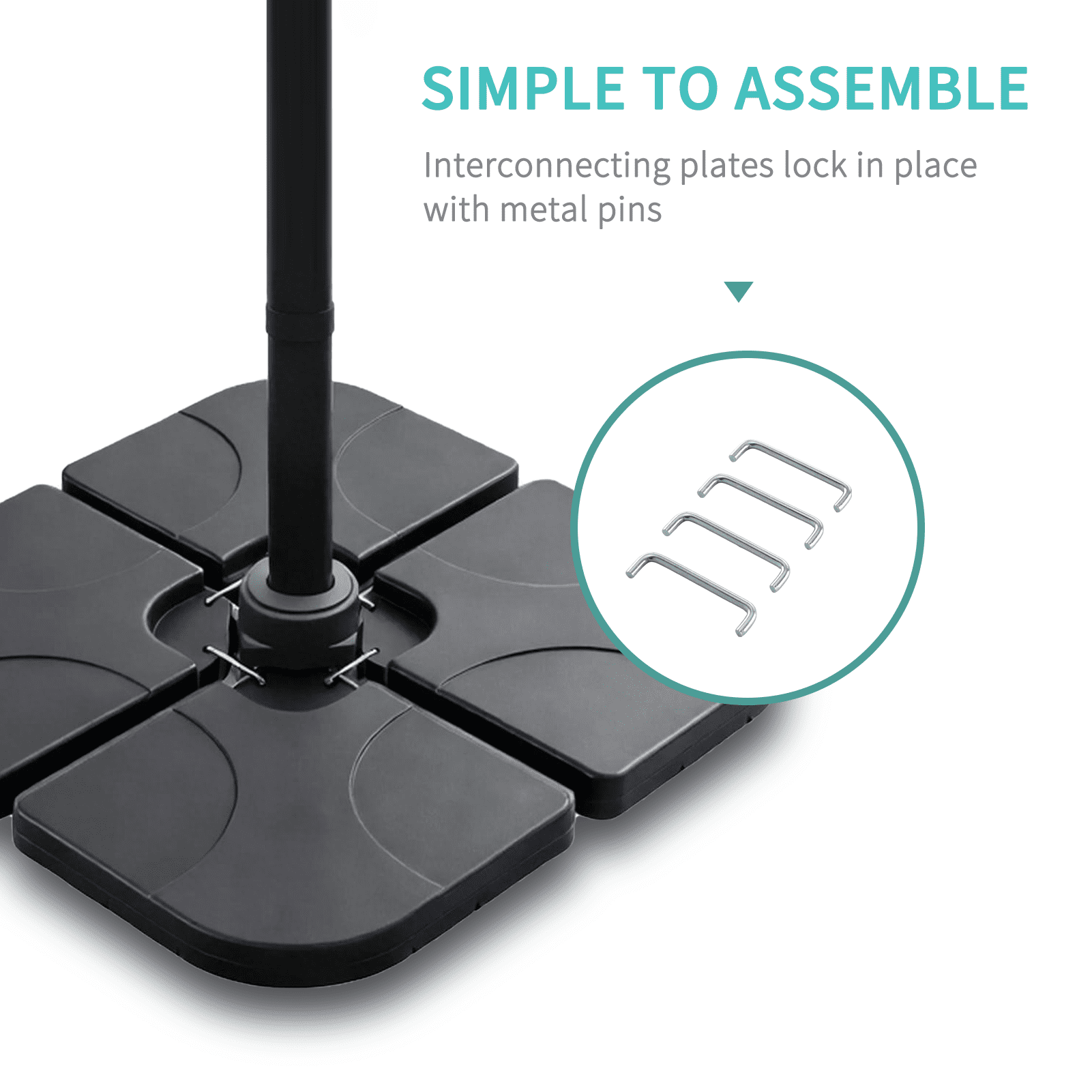 Autlaycil 4 PCS Offset Cantilever Umbrella Weighted Base, 4 PCS Cantilever Umbrella Weighted Base, Easy-Fill Spouts, 4 Connecting Pins, Carry Handles, Water Sand Weight Fillable HDPE Umbrella Stand