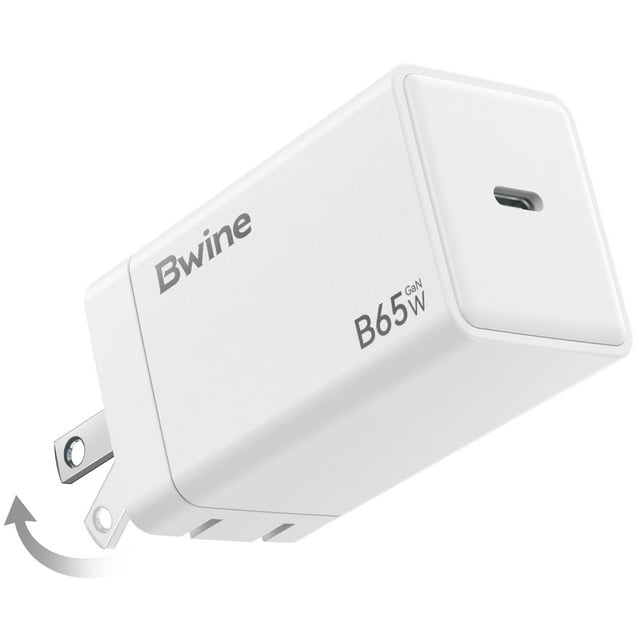 Cargador de teléfono Bwine, 65 W, GaN, bloques de carga blancos