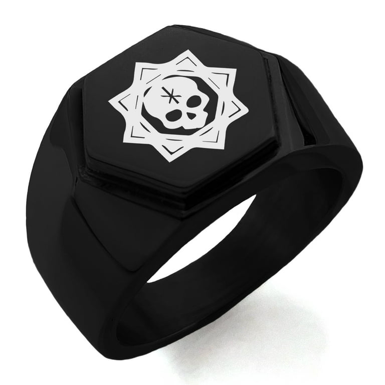 ☆nff☆ chess ringblack nff1 Stainless Steel Necromancy Magic Rune Engraved Hexagon Crest